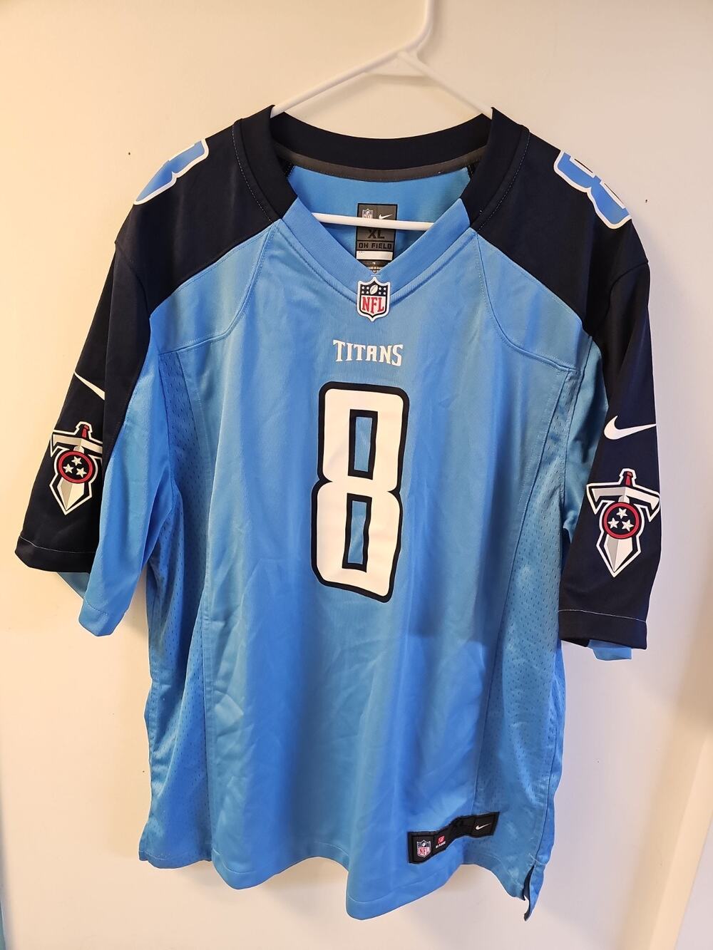 Nike Tennessee Titans Jersey Mens Size XL Blue Marcus Mariota #8 NFL On Field